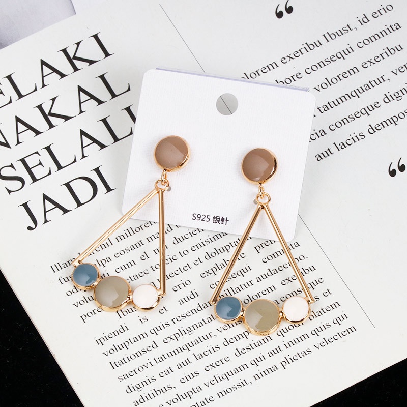 Anting Panjang Bentuk Segitiga Geometris Bahan 925 Silver Needle Untuk Wanita