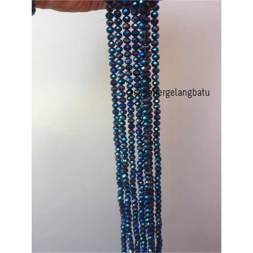 Crystal Ceko kilap 10mm BLUE METALIC biru metalik rondel donat kreasi aksesoris craft bahan fashion