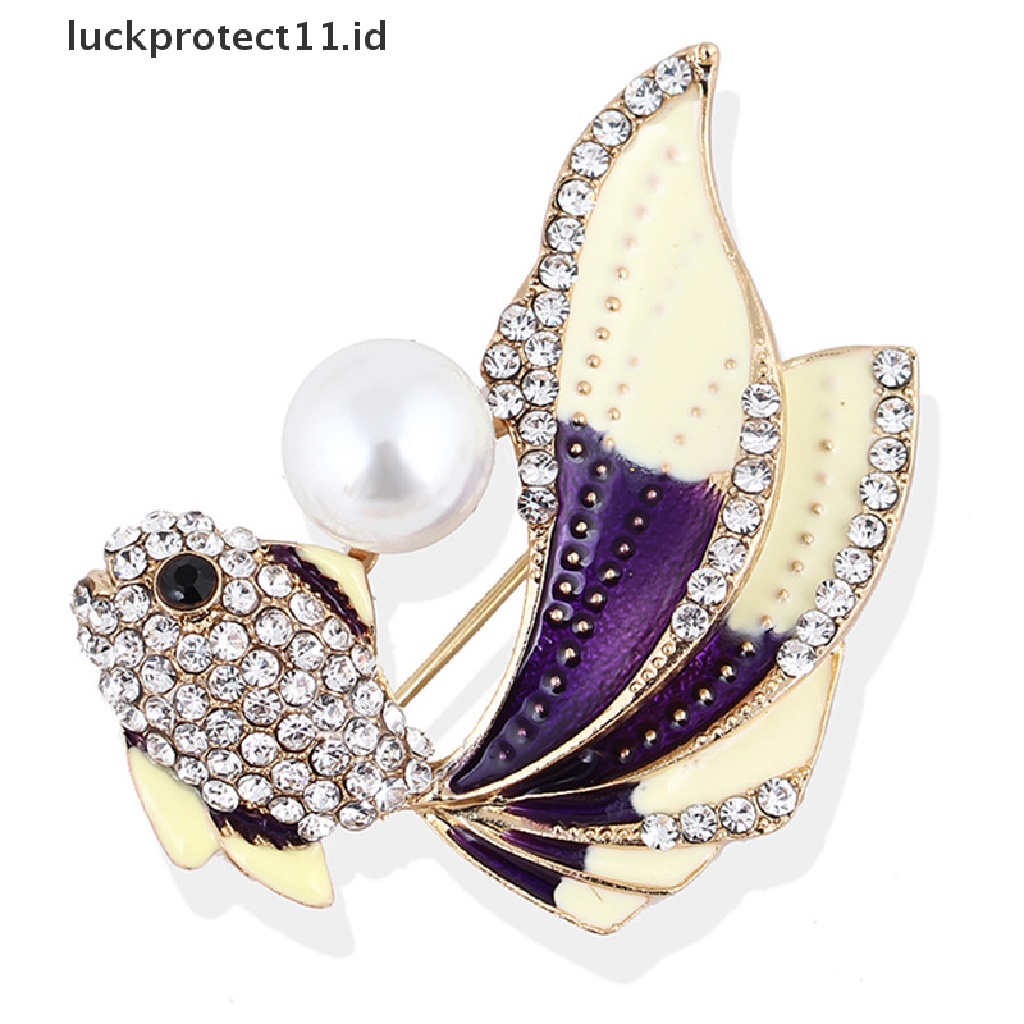 &lt; Luckprotect11. &lt; LuckproteksiBros Pin Enamel Desain Ikan Mas Hias Kristal Berlian Imitasi Untuk Wanita