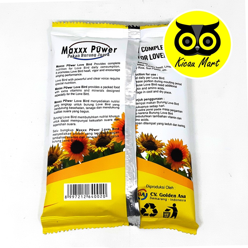 PAKAN MAXXX POWER LOVEBIRD MAKANAN HARIAN BURUNG LOVE BIRD BIJI MILLET MILET PKNBRMP1