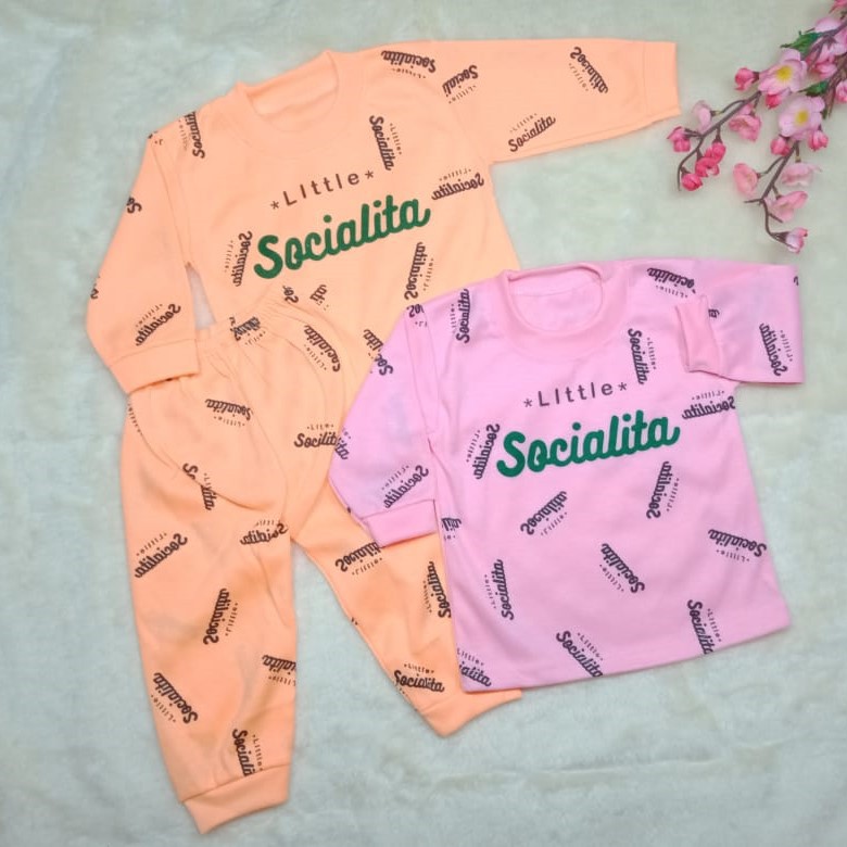 SS#181 Setelan Baju Panjang Bayi Motif Sosialita / Selebgram / Piyama Baju Tidur Anak 3-12bulan