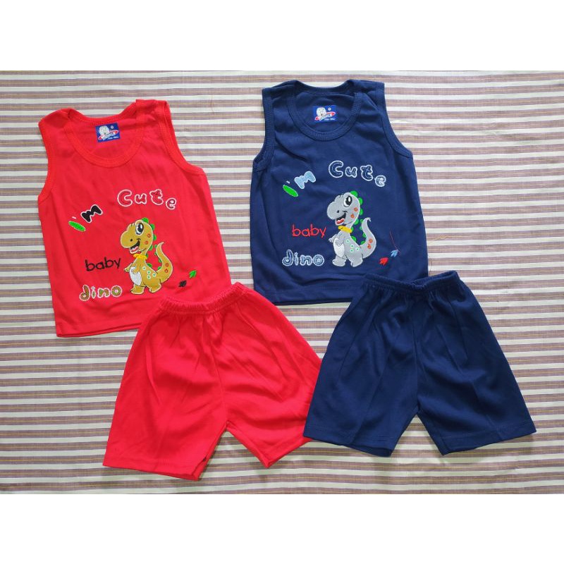STKT19 Setelan Baju Bayi Singlet Tanpa Lengan Bordir Umur 4-15 Bulan