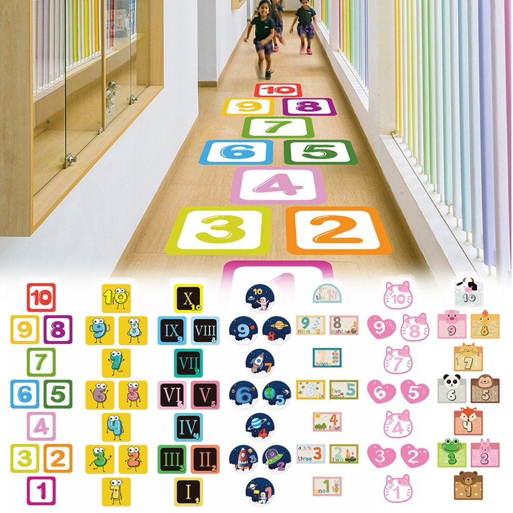 Wonder Hopscotch Game Self-adhesive Dekorasi Rumah Nursery Decals Kartun Angka Grids