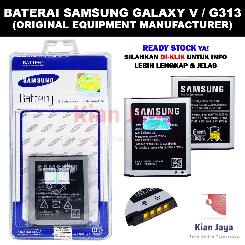 Baterai G313 V G313Hz Ace 3 S7270 S7275 S7272 Ace 4 2014 B100AE EB-BG313BBE Original OEM Batrai Batre Battery Hp Ori