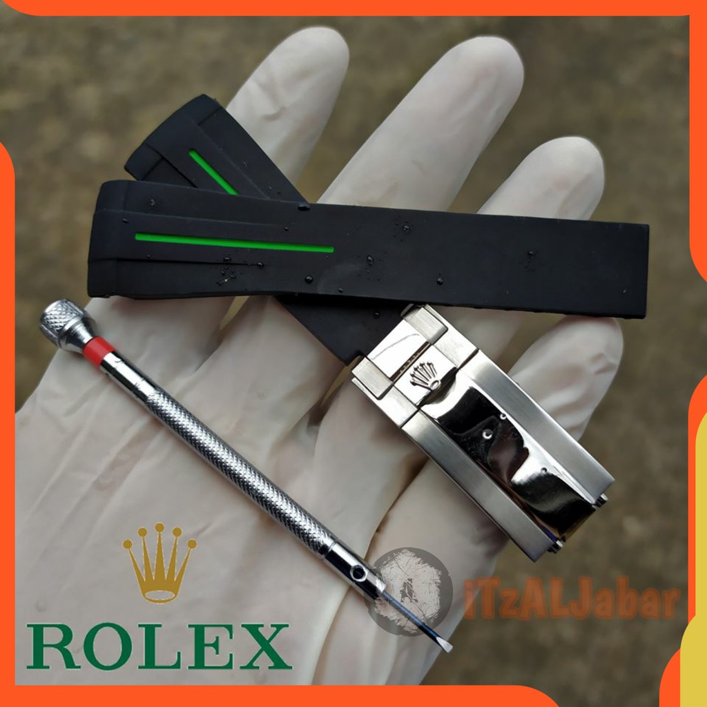 Tali jam tangan Rolex Rubber B 20mm Premium Waterproof Hitam list Hijau