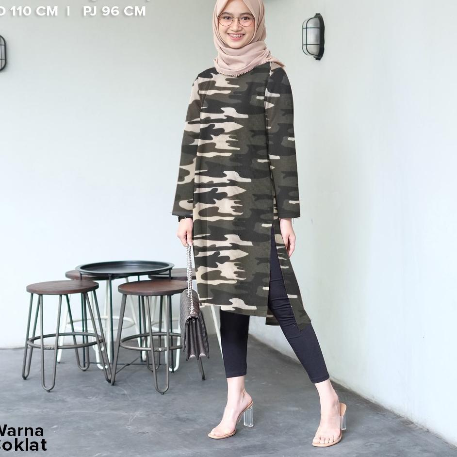 Laris Tunik Loreng Army Lengan Panjang SIze XL Terkini