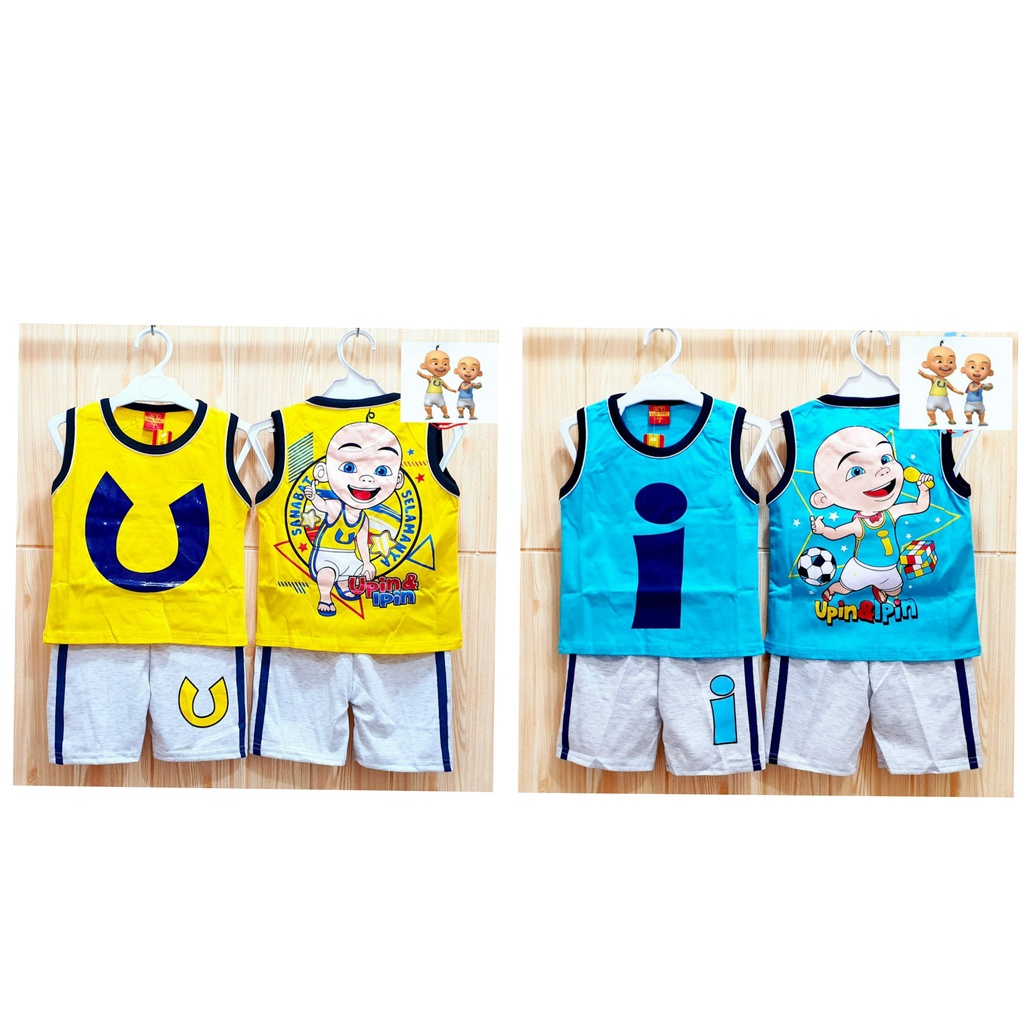 SETELAN SINGLET UPIN IPIN SETELAN BAJU ANAK LUCU BISA COD UNTUK USIA 1-10 TAHUN