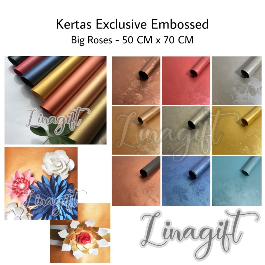 KERTAS EXCLUSIVE EMBOSSED BIG ROSES - GIFT WRAP PEARL PAPER / KERTAS KADO EXCLUSIVE DOFF TEXTURE 3D EMBOS TIMBUL BUNGKUS HAMPERS