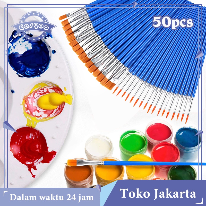 

Promo 50Pcs Set Kuas Lukis Lengkap Paintbrush Paint Brushes Brush Kuas Cat Air Cat Minyak Lukis