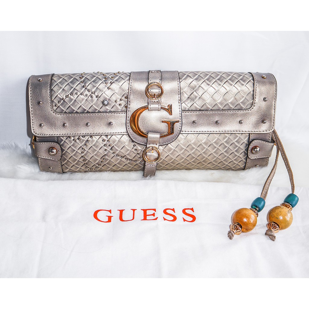 Guess silver clutch anyaman tas pesta tas tangan