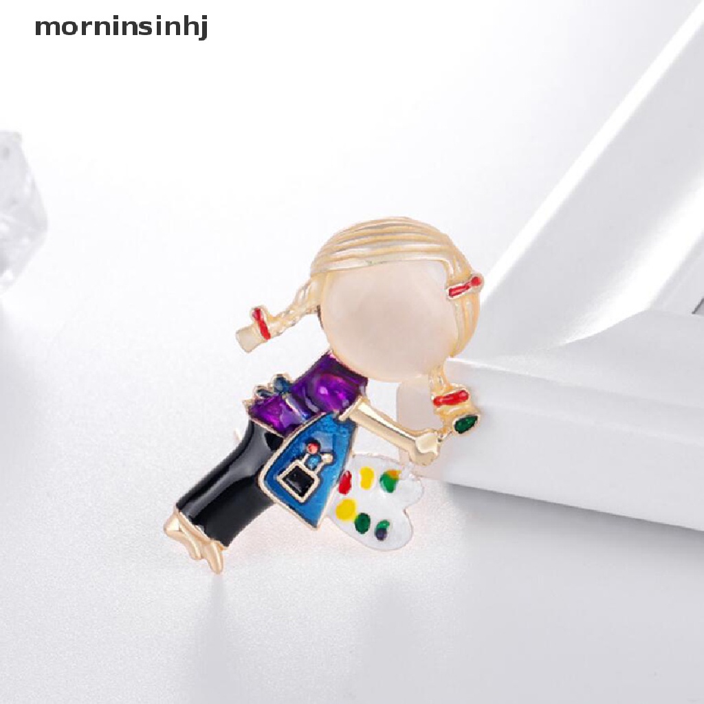 Mornin Bros Pin Enamel Bentuk Gadis Lucu Aksen Kristal Untuk Aksesoris Fashion Wanita