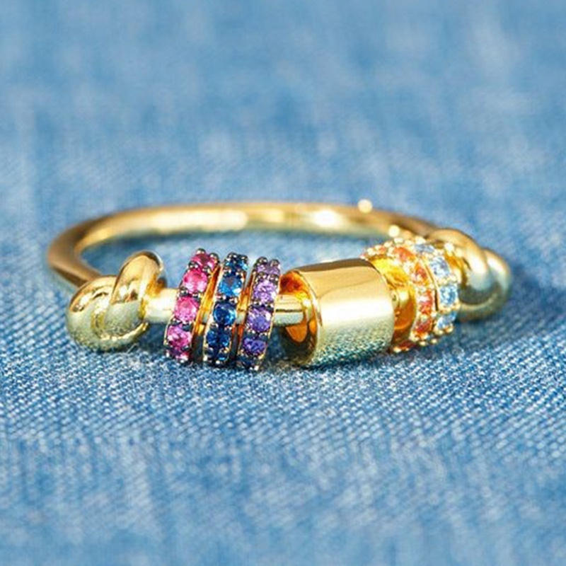 Cincin Fidget Spinner Kristal Zircon Warna-Warni Anti Stress Untuk Pria / Wanita