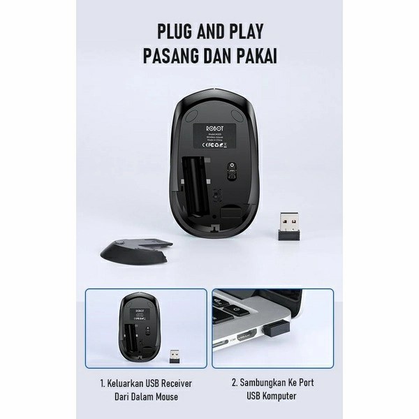ROBOT Mouse Wireless Optical 2.4Ghz 1600 DPI Power ON/OFF M205 Termurah - ORIGINAL-3