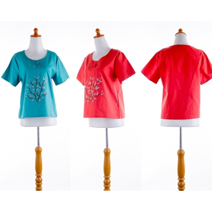 Baju Atasan Santai Bordir Bunga Blouse Wanita Korea Import Blue Orange