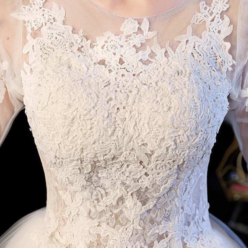 Fashion Puith Gaun Pengantin Renda Lengan Panjang Gaun Pesta Pengantin White Lace Wedding Dress