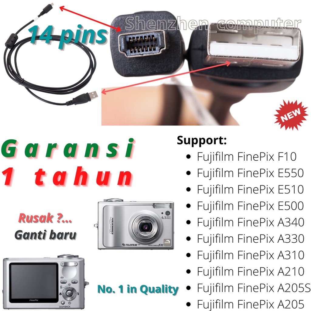 Kabel data USB Kamera Camera Digital Fujifilm FinePix F10 E550 E510 E500 A340 A330 A310 A210 A205S A