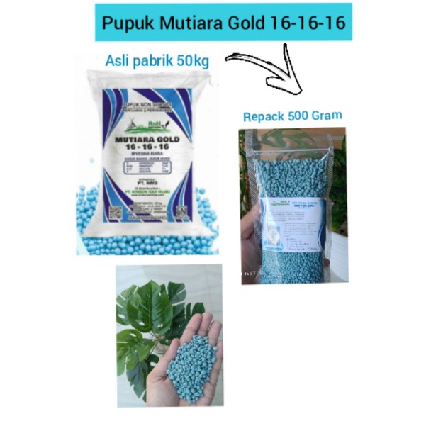 Pupuk NPK Mutiara Gold 16-16-16 kemasan 1 KG (500 gram)