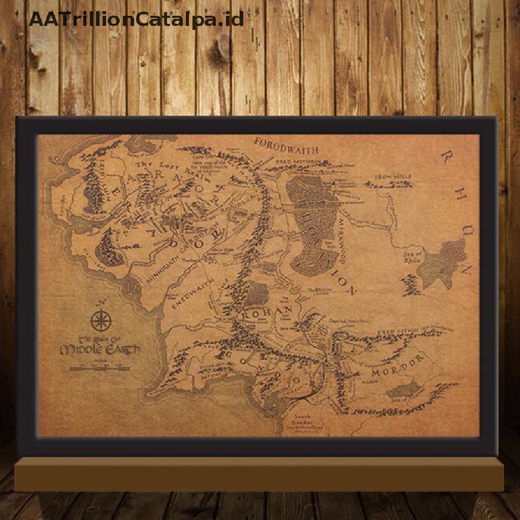 Poster Stiker Dinding Desain TIE LER Middle Earth Map On Ukuran 51x35.5cm Gaya Vintage Untuk Dekorasi Rumah