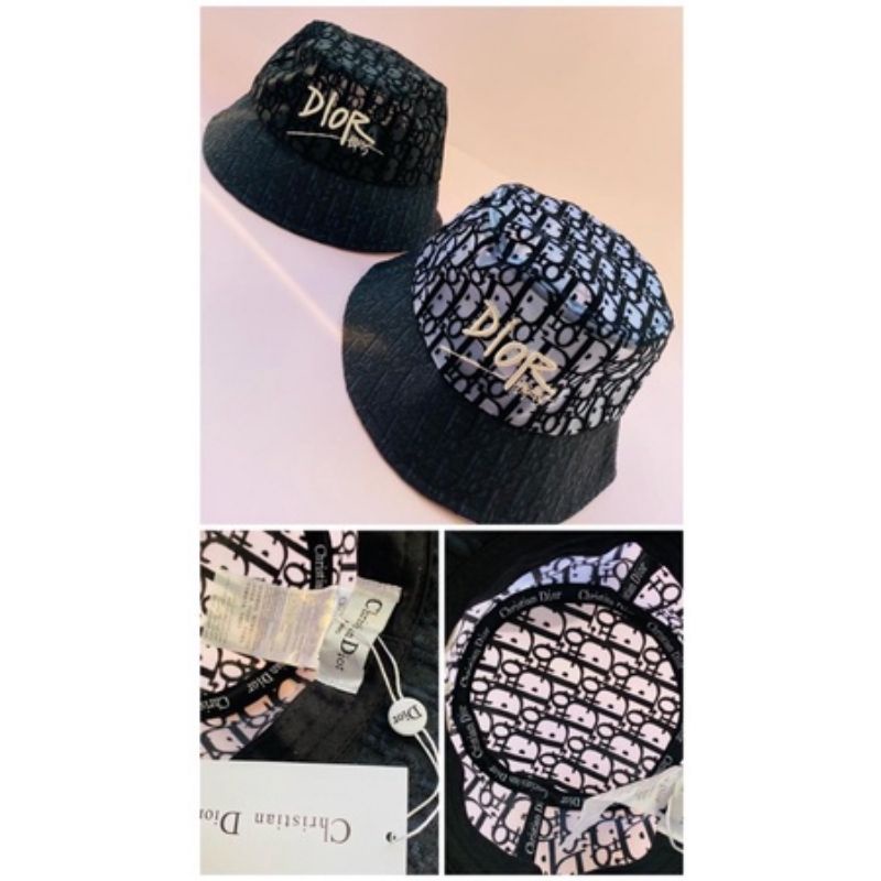 topi bucket hat dior transparan