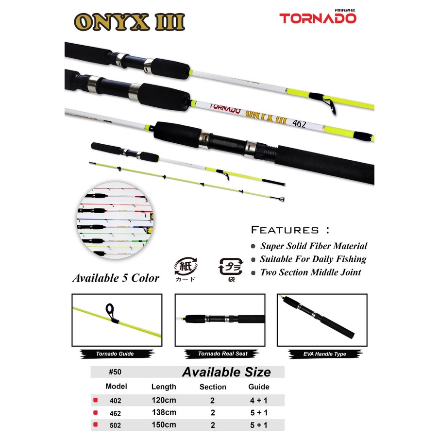 Joran  Pancing Tornado Onyx III Solid Fiber Glass 120cm 135cm 180cm