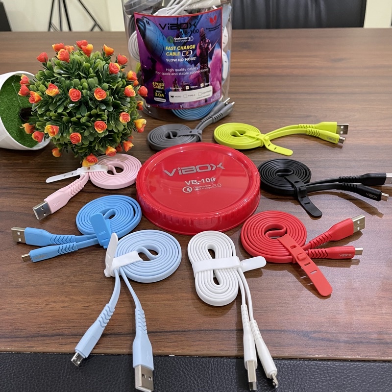 GROSIR ~ 1TOPLES ISI 30PCS KABEL DATA VIBOX VB100 ORIGINAL QUALCOMM 3.0 MICRO TYPE C