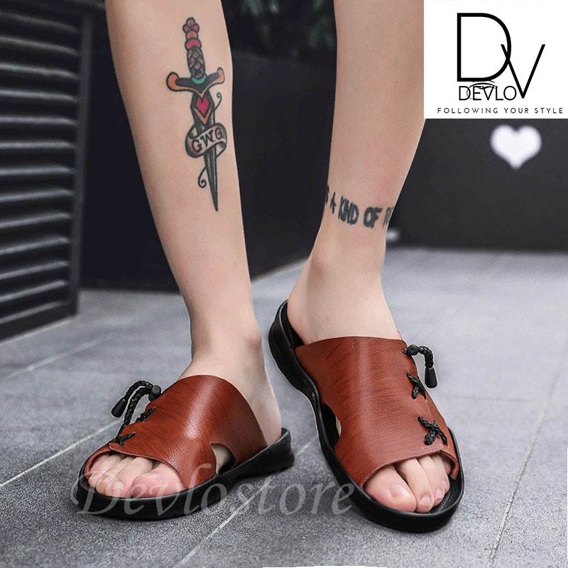 Sandal Kulit Pria Kekinian Sandal Kasual Devlo Premium