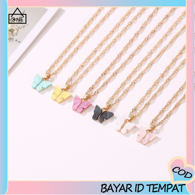 ✨COD✨Kalung Korea Rantai Wanita Liontin Kupu Biru Simple Necklace Klavikula A one
