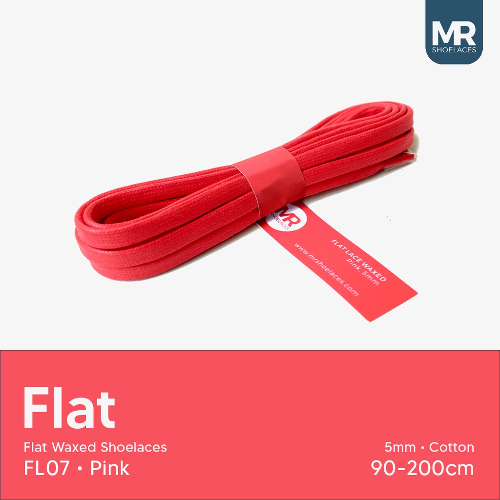 MR Shoelaces FL07 Pink (Merah Muda) Tali Sepatu Lilin 5mm Gepeng Flat Pipih (Waxed Laces) 90cm 100cm 120cm 150cm 180cm 200cm (Waxed Laces) - Premium Shoelace