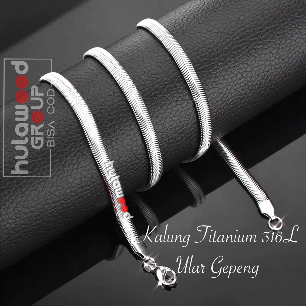 Kalung Rantai MCI Titanium 316L Ular Gepeng Stainless Anti Karat Pria Wanita