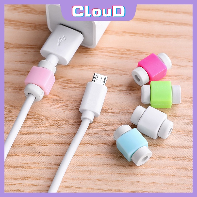 1pc / 5pcs Pelindung Kabel Data USB Warna Permen Untuk iPhone / Android