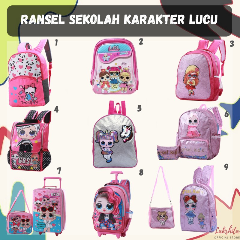 GARSEL Tas Ransel Sekolah Anak Perempuan Cewek Paud TK SD Tas Troli LOL