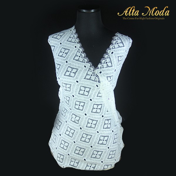 

Alta Moda Brokat Perancis Geometric Desain White