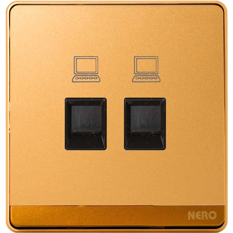 CASA Q7PCA2 - Gold 2 Gang Data Outlet CAT6 with Shutter NERO