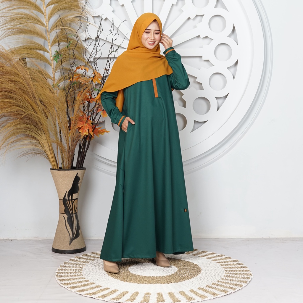 Gamis Syari Terbaru Raisya Warna Hijau Botol Bahan Katun Toyobo Fodu By Dthree [BISA COD]
