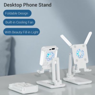 GoodCase - Cooling Bracket LED Folding Dekstop Stand Dengan Kipas Pendingin + Lampu Led