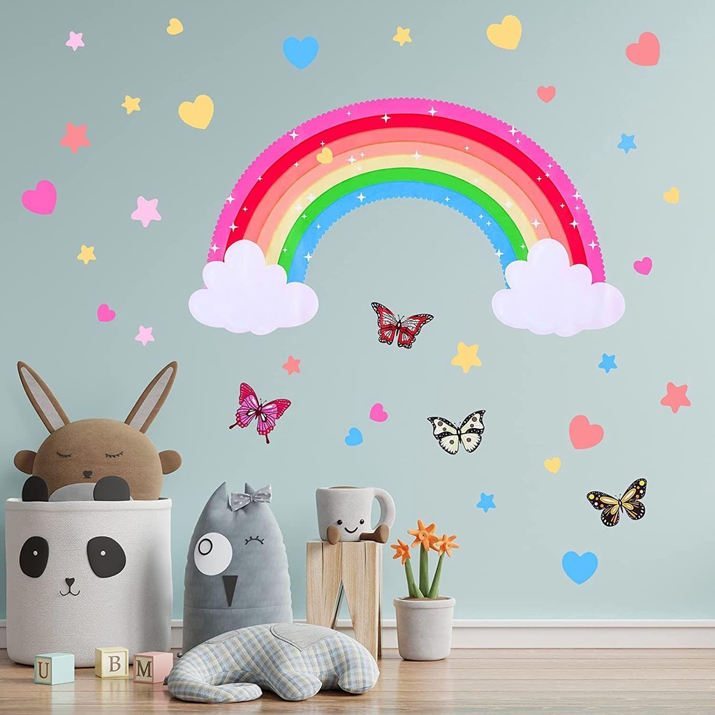 Populer Rainbow Wall Decals Colorful Kamar Cewek PVC Vinyl Stiker Dinding