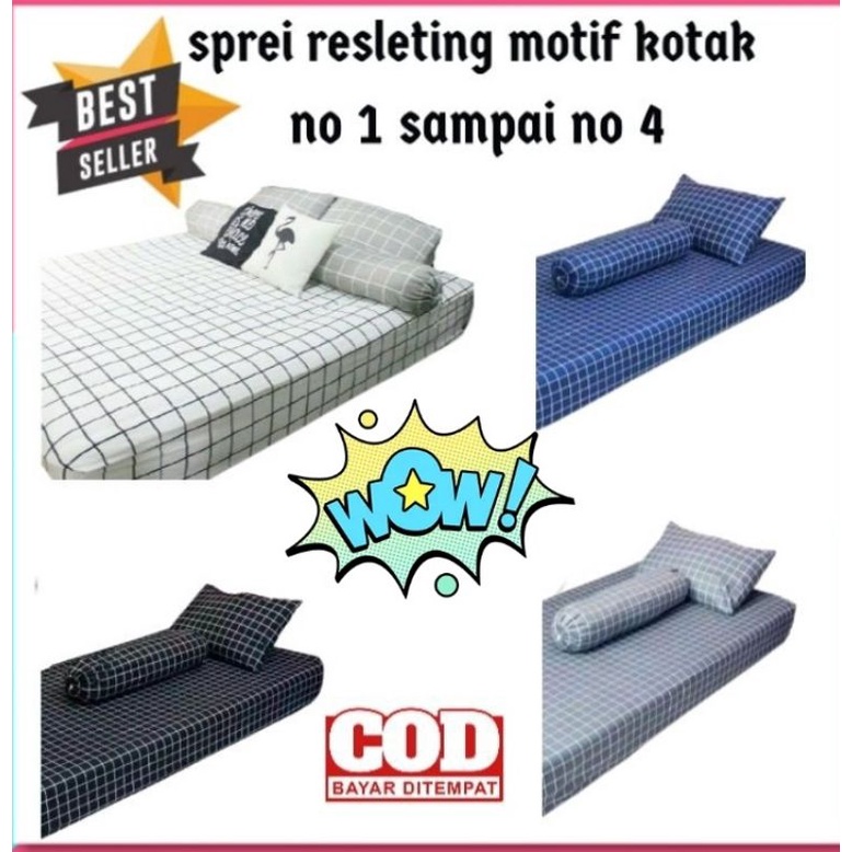 Sarung Kasur Busa Resleting Murah Motif Kotak Bahan disperse Tebel Halus Adem Lembut Tidak Luntur Uk
