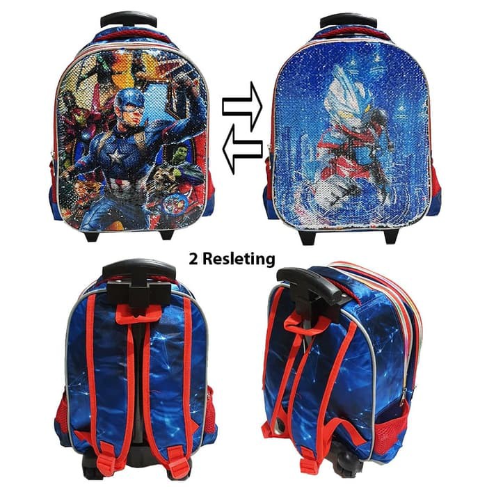 Tas Dorong Anak TK Trolley USAP Sequin Captain V Ultraman IMPORT