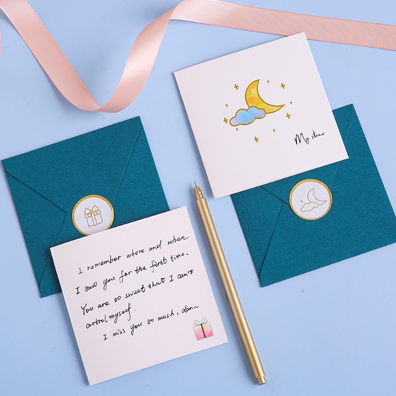 Cartoon Simple Bronzing Greeting Cards with Envelope Blank DIY Message Cards