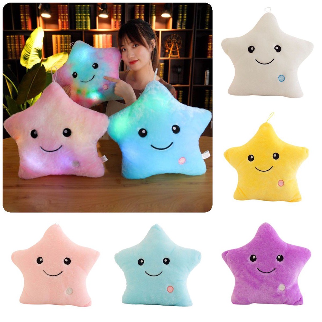 Led Bercahaya Bercahaya Warna-Warni Bintang Bantal Boneka Mainan Mewah Bantal Hadiah Anak