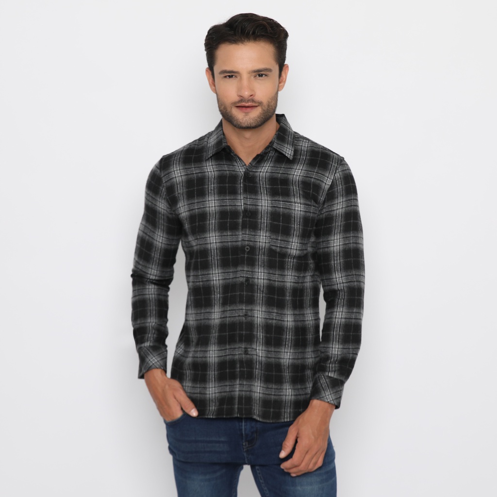 Platini Kemeja Pria Flanel Panjang Abu 76302