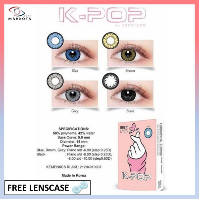 SOFTLENS X2 KPOP MINUS (-3.25 s/d -6.00) BY EXOTICON BIGEYES 16MM / GREY BROWN BLUE BLACK / K-POP / Softlen Soflen Soflens