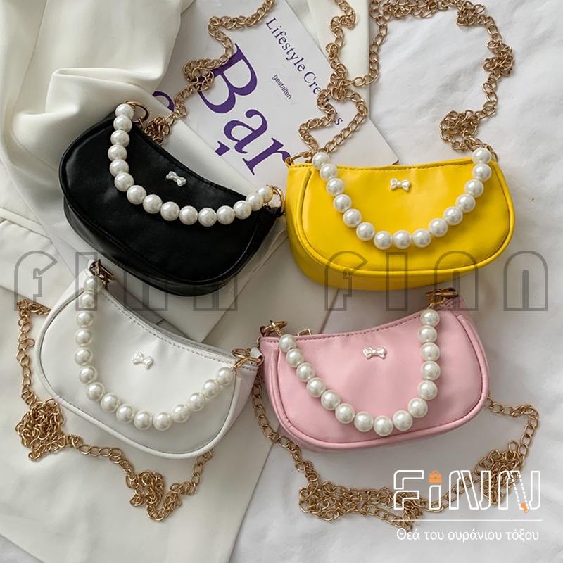 Mini Bag Wanita Aksen Mutiara Tali Rantai / Slingbag Mini Cantik Motif Pita Dengan Aksen Mutiara/tas