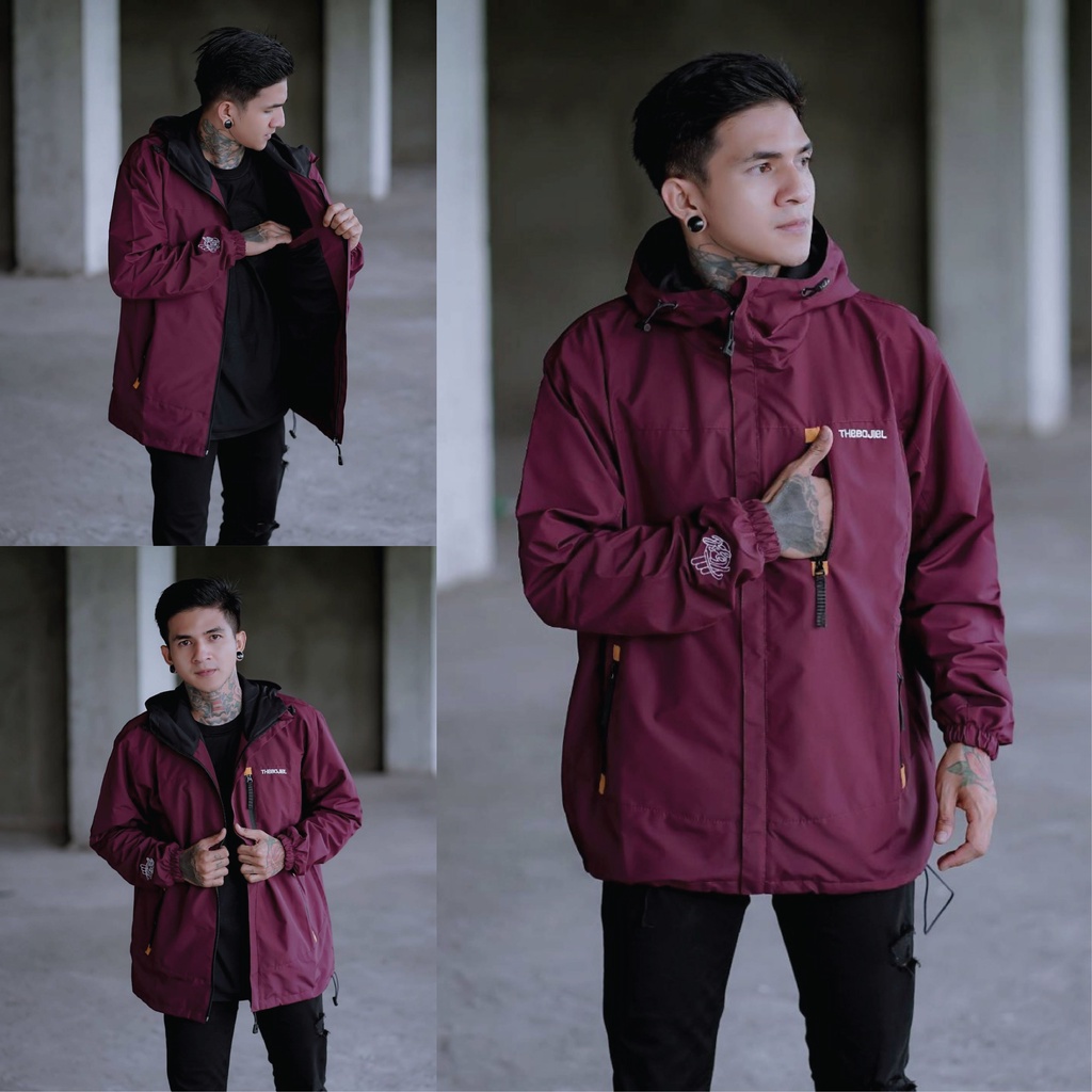 JAKET PARASUT WANITA PRIA WATERPROOF WINDBREAKER ORIGINAL DISTRO THE BOJIEL-Maroon