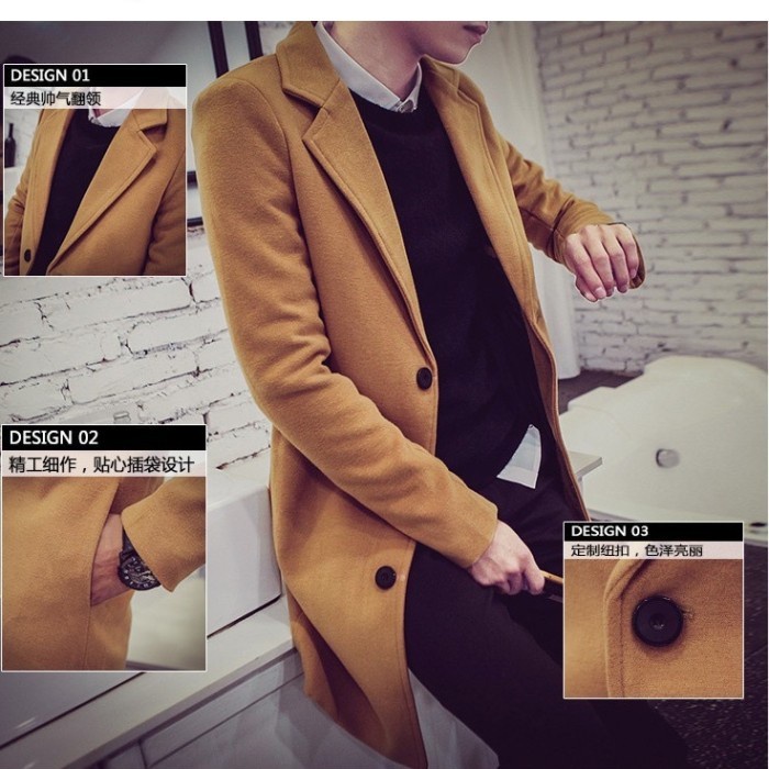 Jaket jas blazer pria bahan wol  Woolen Long coat for men