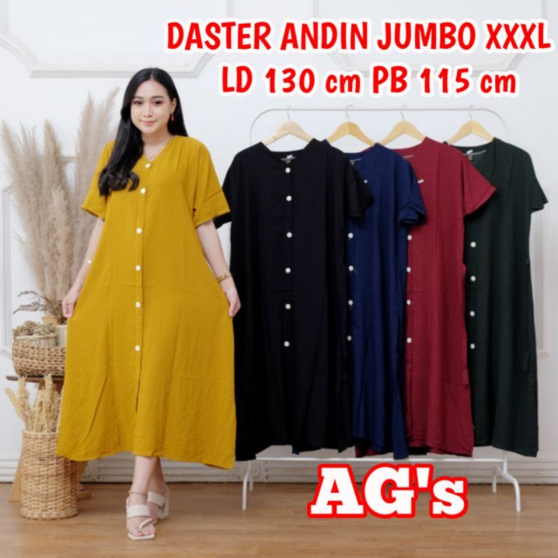 DASTER ANDIN SUPER JUMBO DRESS ANDIN IKATAN CINTA LD 130 FULL KANCING AKTIF BUMIL BUSUI BISA COD
