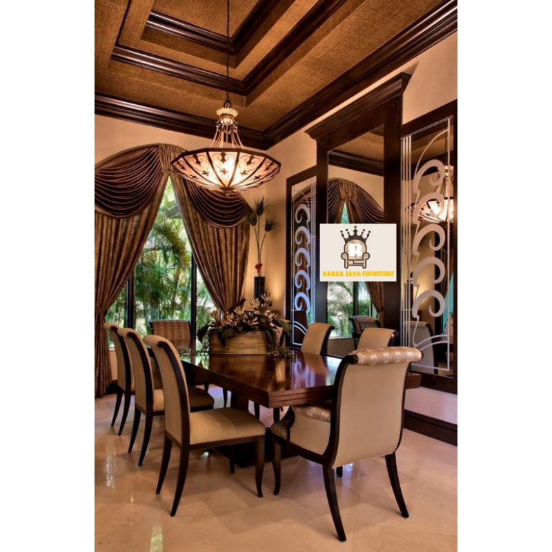 MEJA MAKAN KURSI 8 JATI KLASIK NATURAL