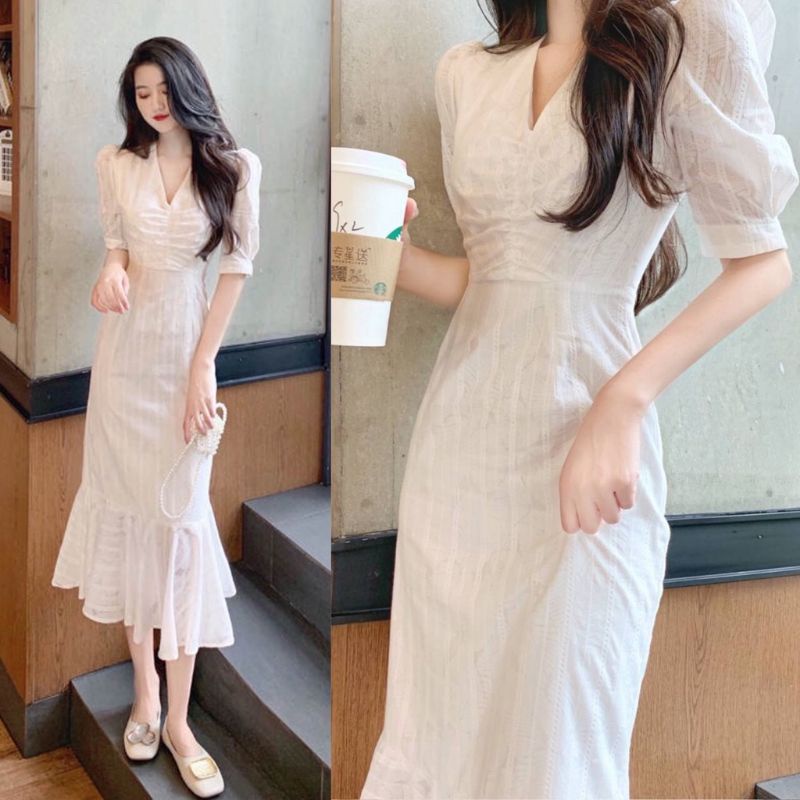 Jual Dress Kondangan Korean Style Mermaid Dress Korea Vintage Baju Wanita Kekinian Outfit