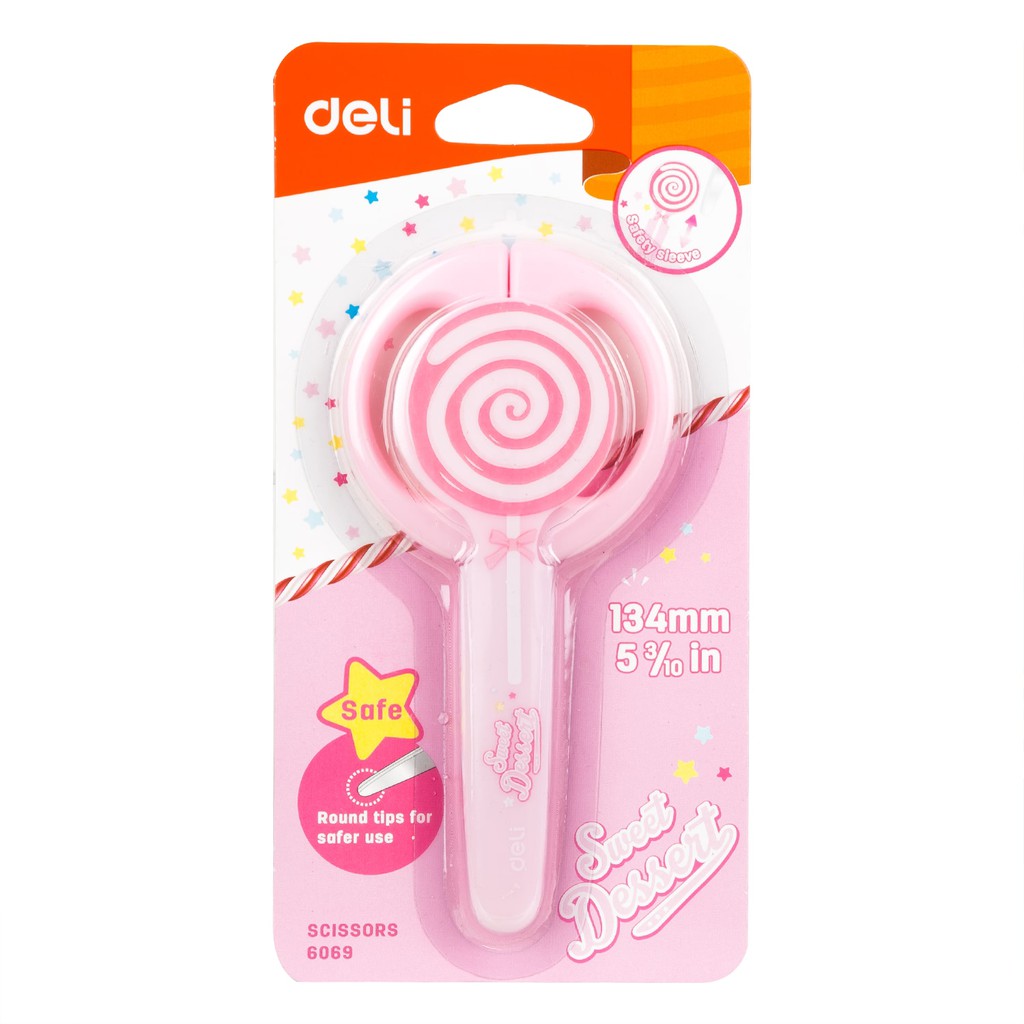 Deli Gunting dengan penutup Gunting lolipop Gunting lolypop Fancy scissors - E6069-Pink