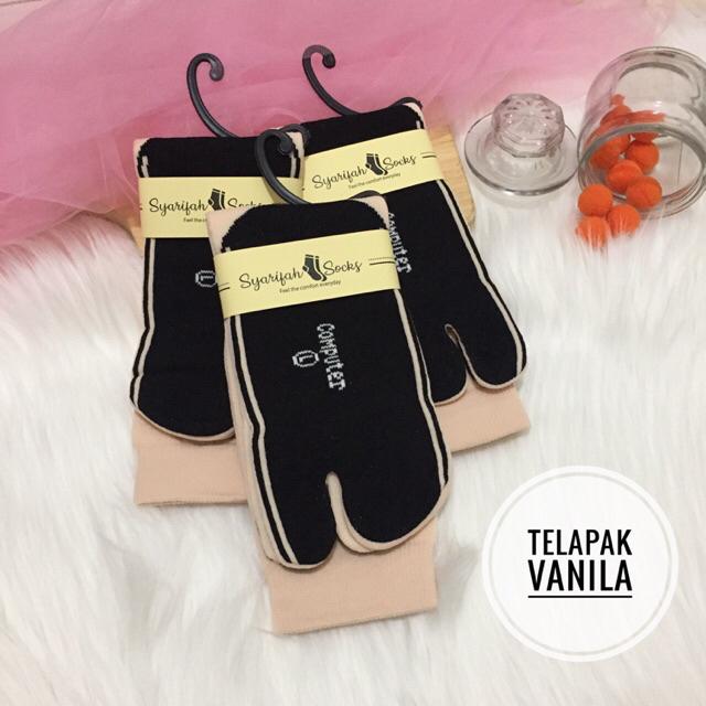 Kaos kaki jempol polos telapak hitam bahan nylon komputer / nilon computer / kaoskaki muslimah / muslim / panjang / premium / warna-Vanila
